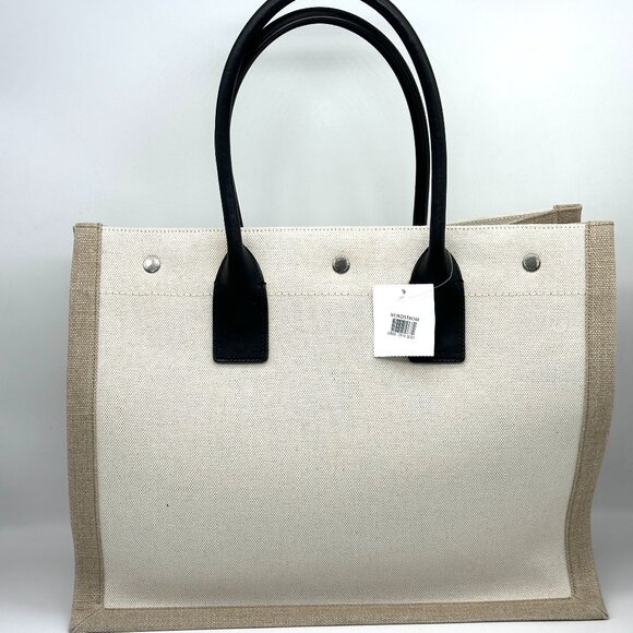 Saint Laurent YSL Rive Gauche Logo Signature Canvas Linen Tote Bag - Picture 8 of 16